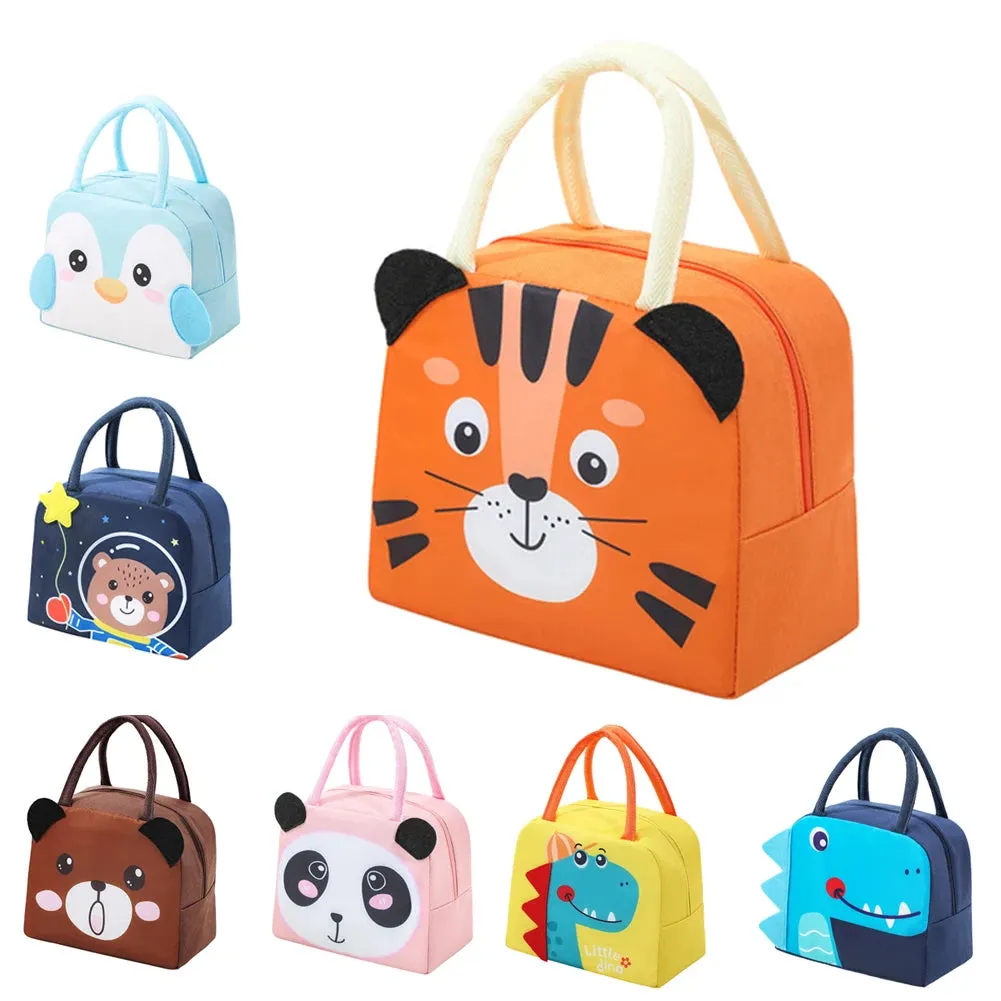 Cute 3d design Animal Printed Insulated  Lunch bag for kids (Blue Dino)