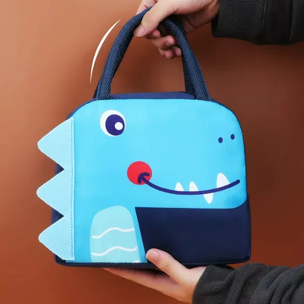 Cute 3d design Animal Printed Insulated  Lunch bag for kids (Blue Dino)