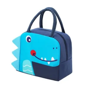 Cute 3d design Animal Printed Insulated  Lunch bag for kids (Blue Dino)