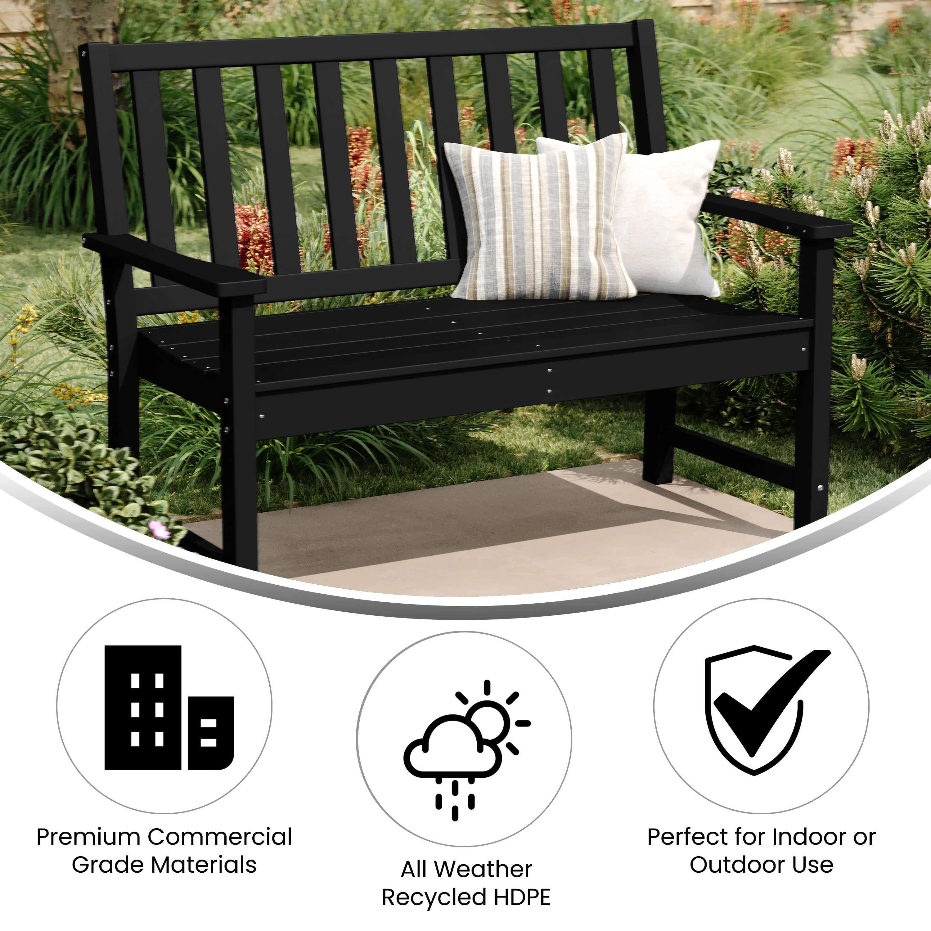 Ellsworth Commercial Grade All Weather Indoor/Outdoor Recycled HDPE Bench with Contoured Seat