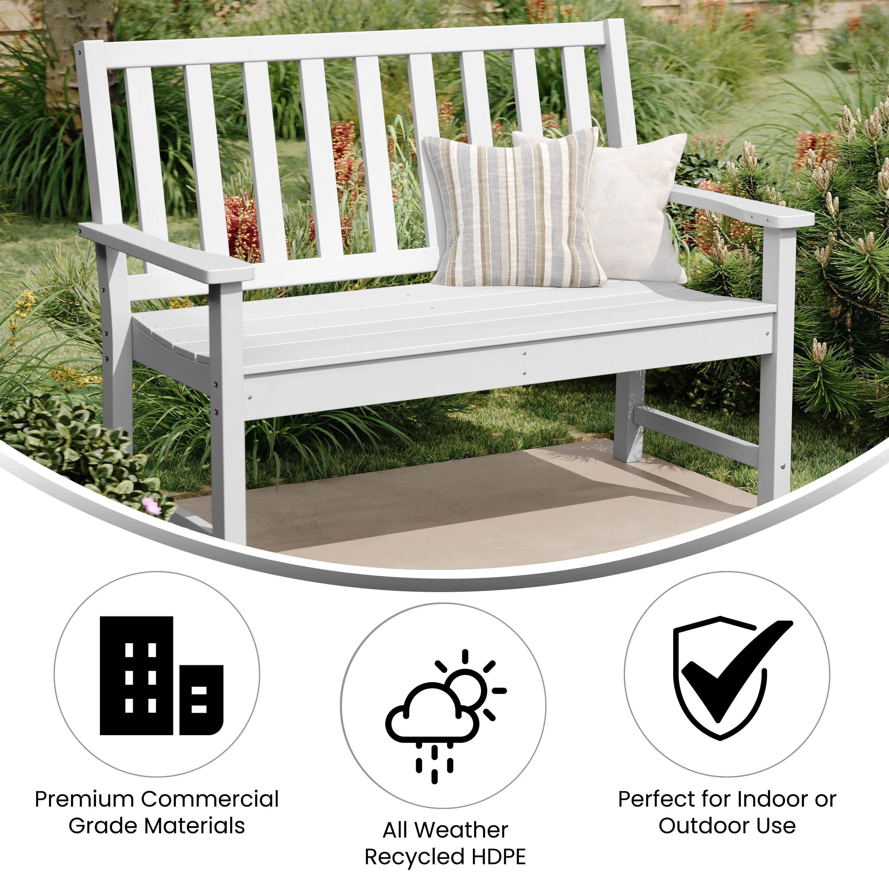 Ellsworth Commercial Grade All Weather Indoor/Outdoor Recycled HDPE Bench with Contoured Seat