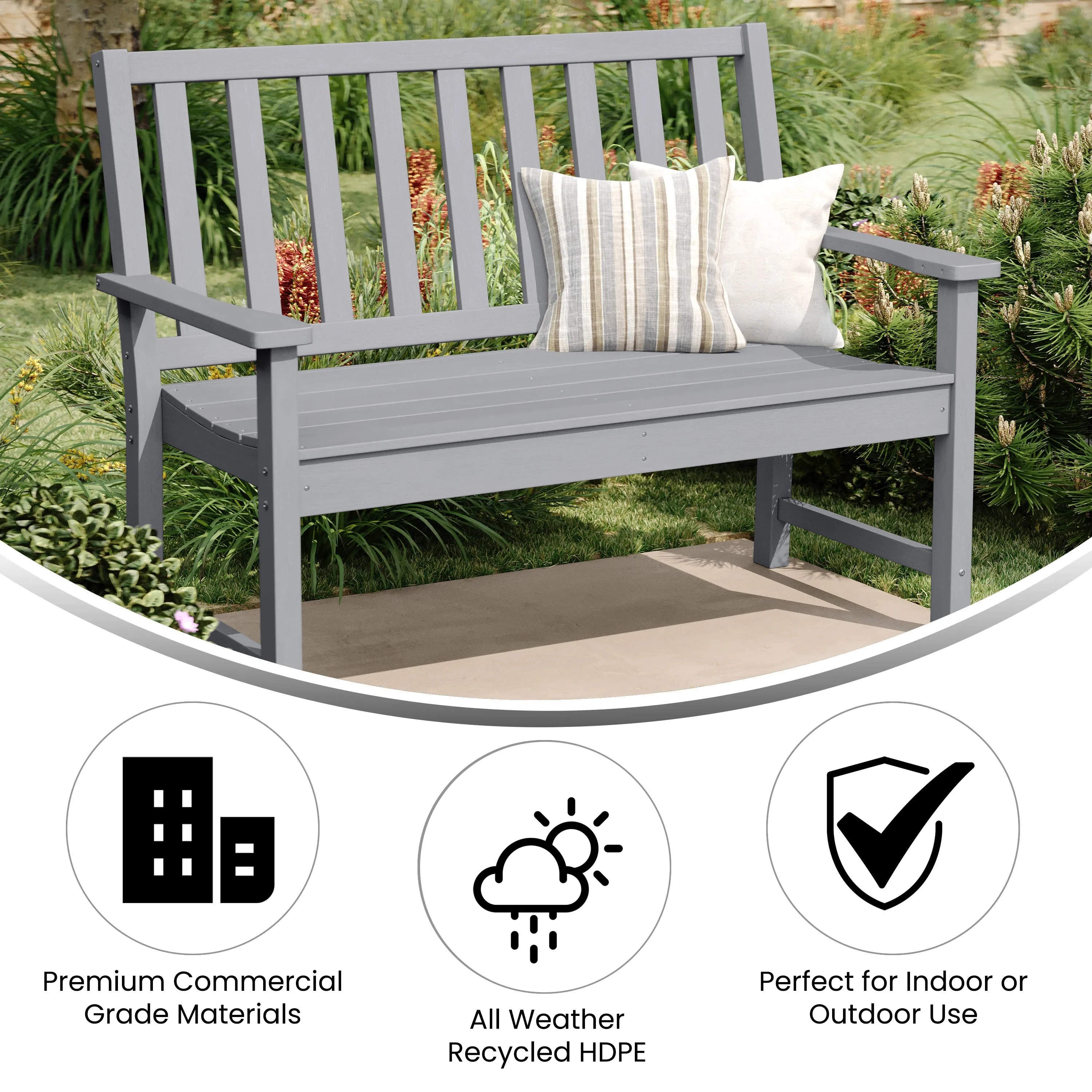 Ellsworth Commercial Grade All Weather Indoor/Outdoor Recycled HDPE Bench with Contoured Seat