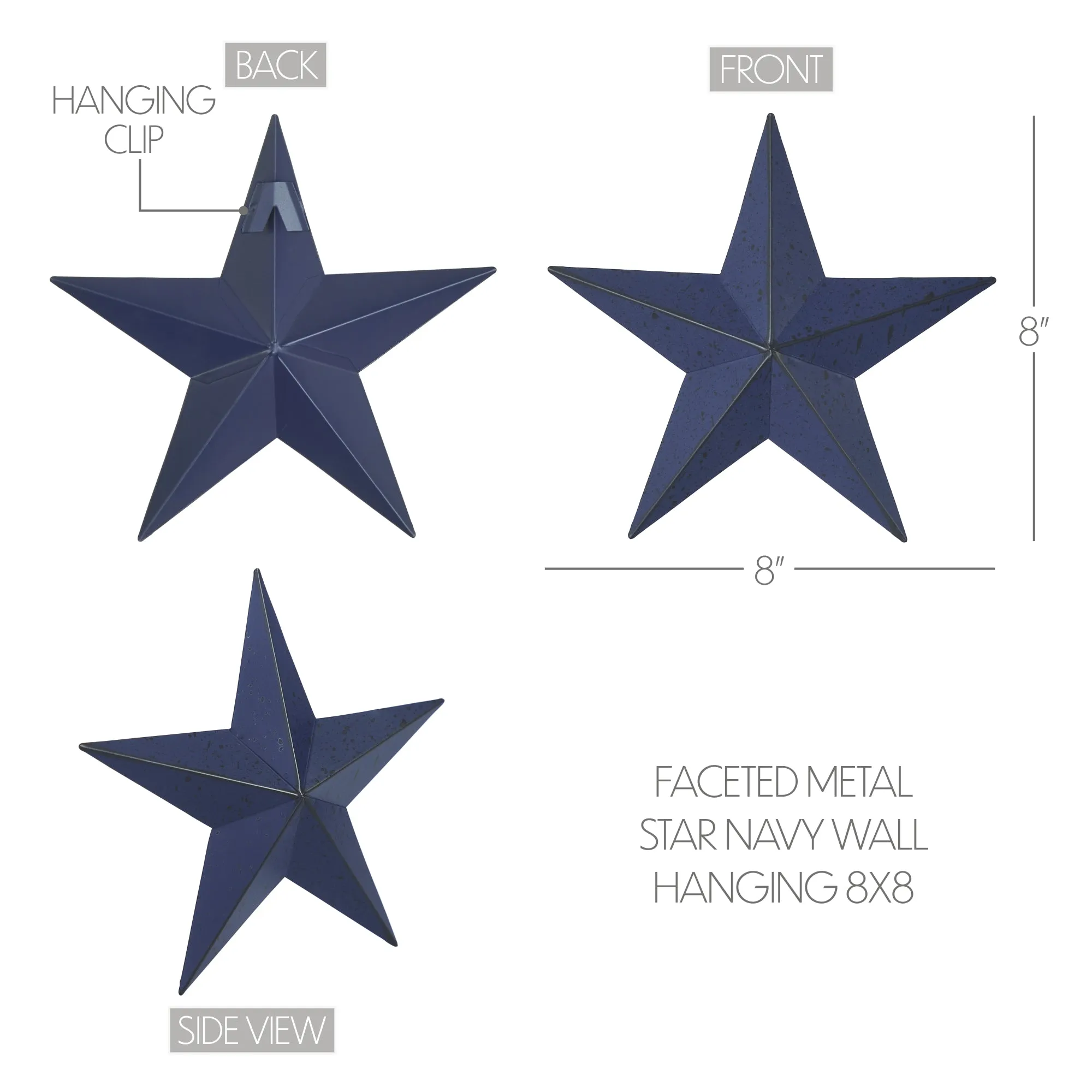 Faceted Metal Star Navy Wall Hanging 8x8