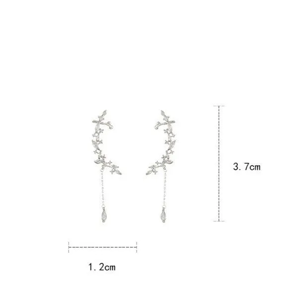 Flower Ear Clip Long Pendant Earring