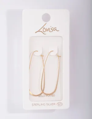 Gold Plated Sterling Silver Long Oval Drop Earrings