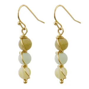 Gold Wire Wrapped Stone Beaded Dangle Earrings