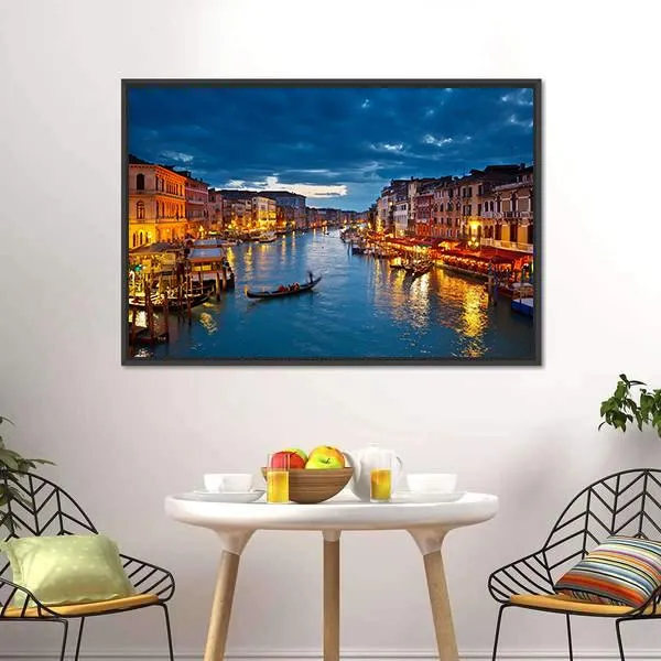 Grand Canal At Night  Venice Canvas Wall Art