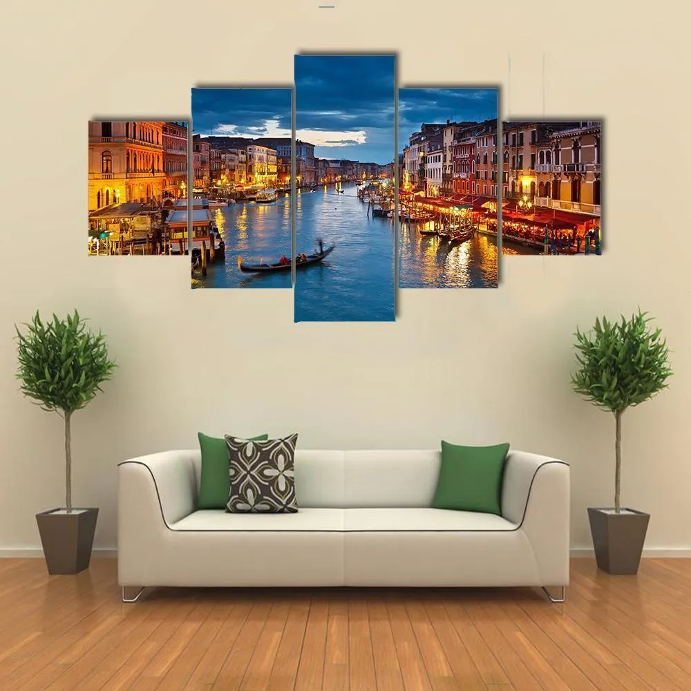 Grand Canal At Night  Venice Canvas Wall Art