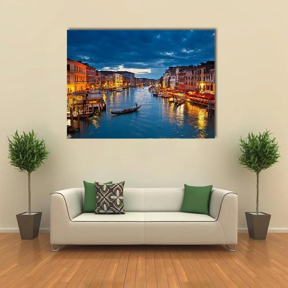 Grand Canal At Night  Venice Canvas Wall Art