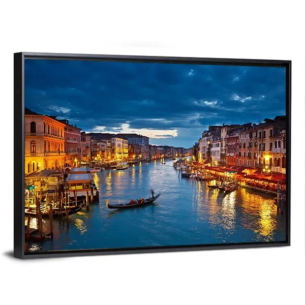 Grand Canal At Night  Venice Canvas Wall Art