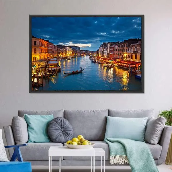 Grand Canal At Night  Venice Canvas Wall Art