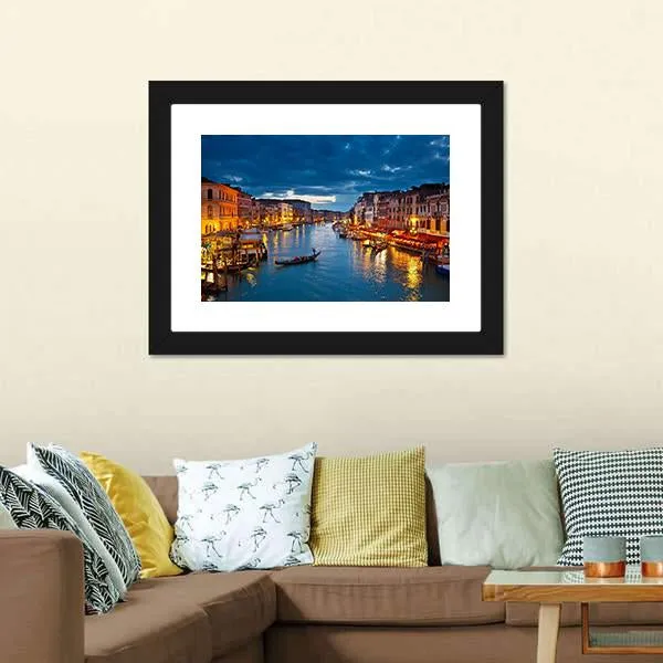 Grand Canal At Night  Venice Canvas Wall Art