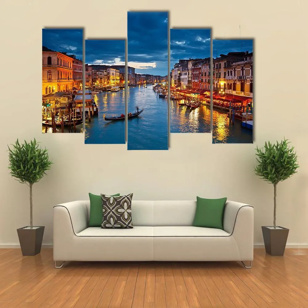 Grand Canal At Night  Venice Canvas Wall Art