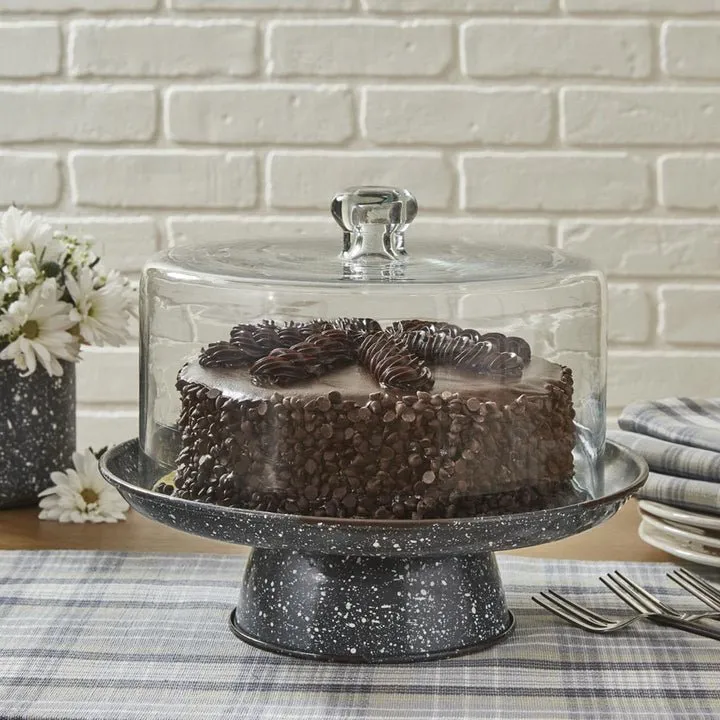 Gray Granite Enamelware Cake Pedestal