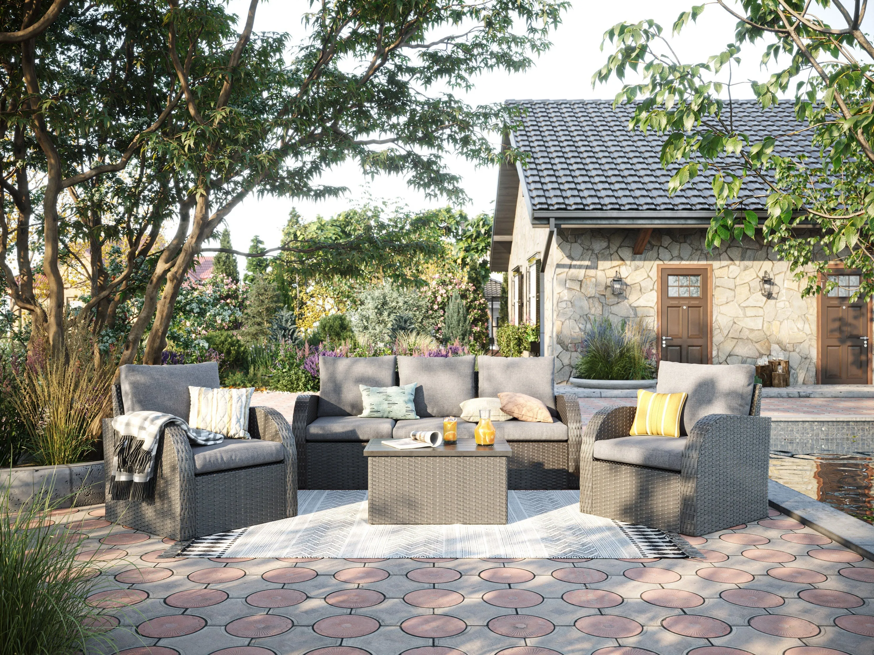 Grey Outdoor Sectional Left Arm Chair