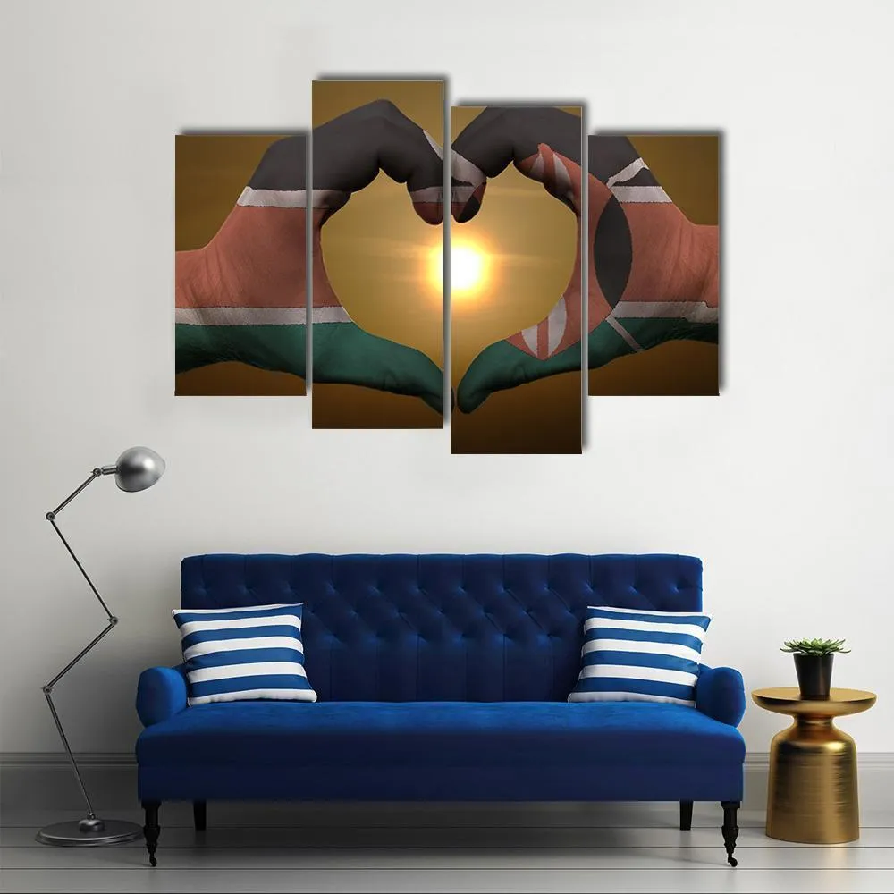 Kenya Flag On Hands Canvas Wall Art