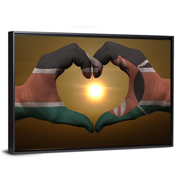 Kenya Flag On Hands Canvas Wall Art