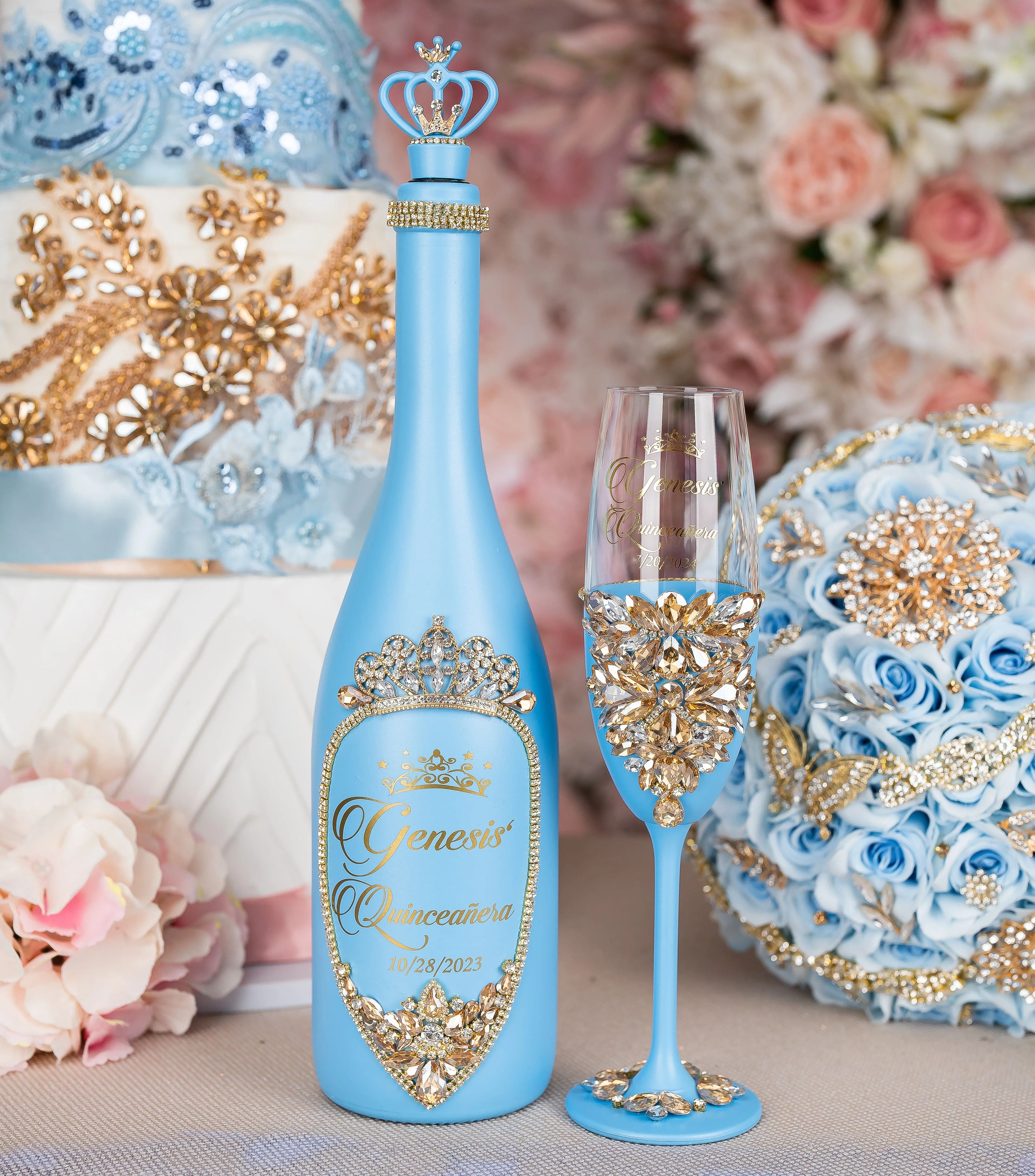 Light Blue Gold quinceanera brindis package