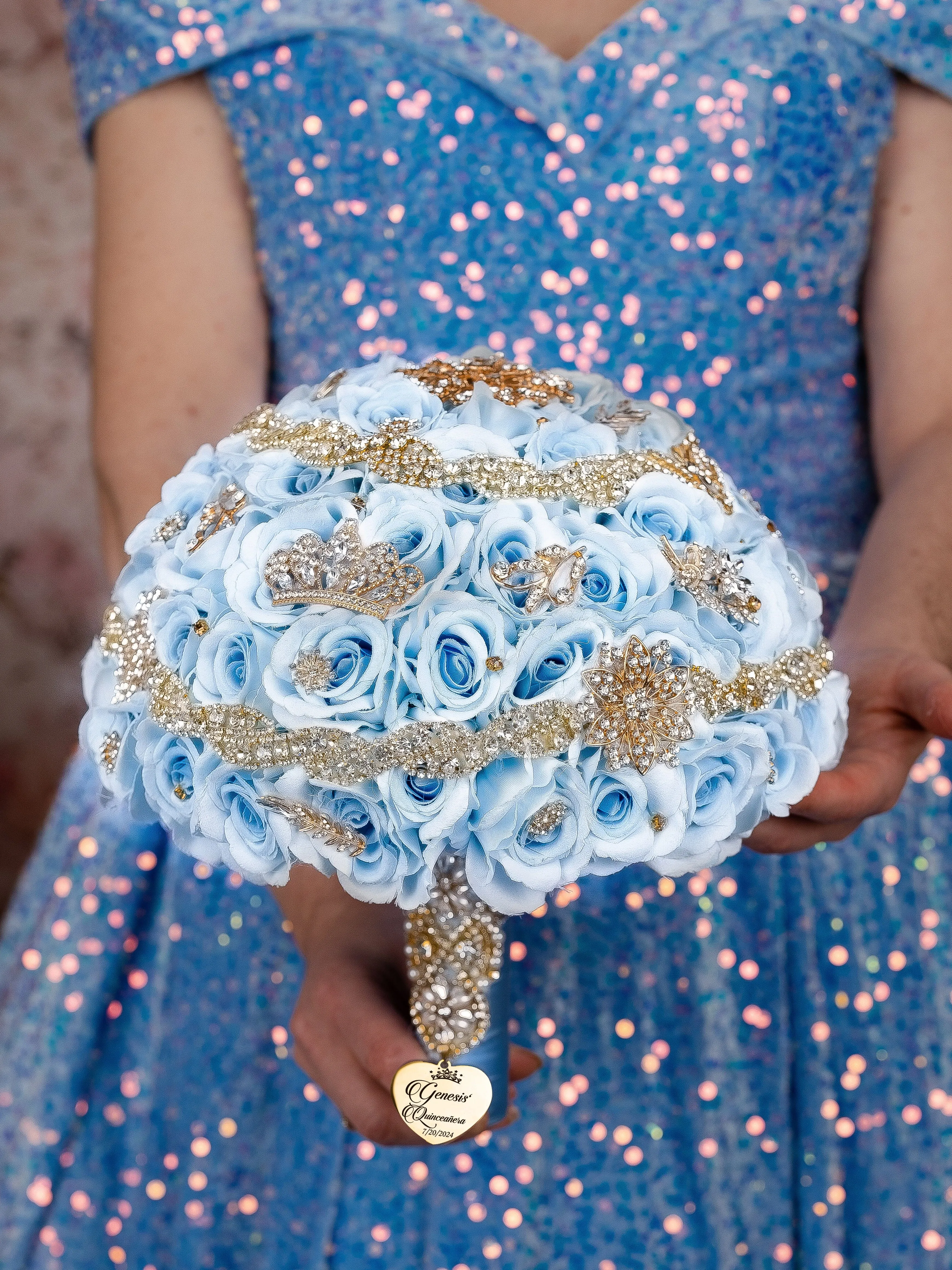 Light Blue Gold quinceanera brindis package