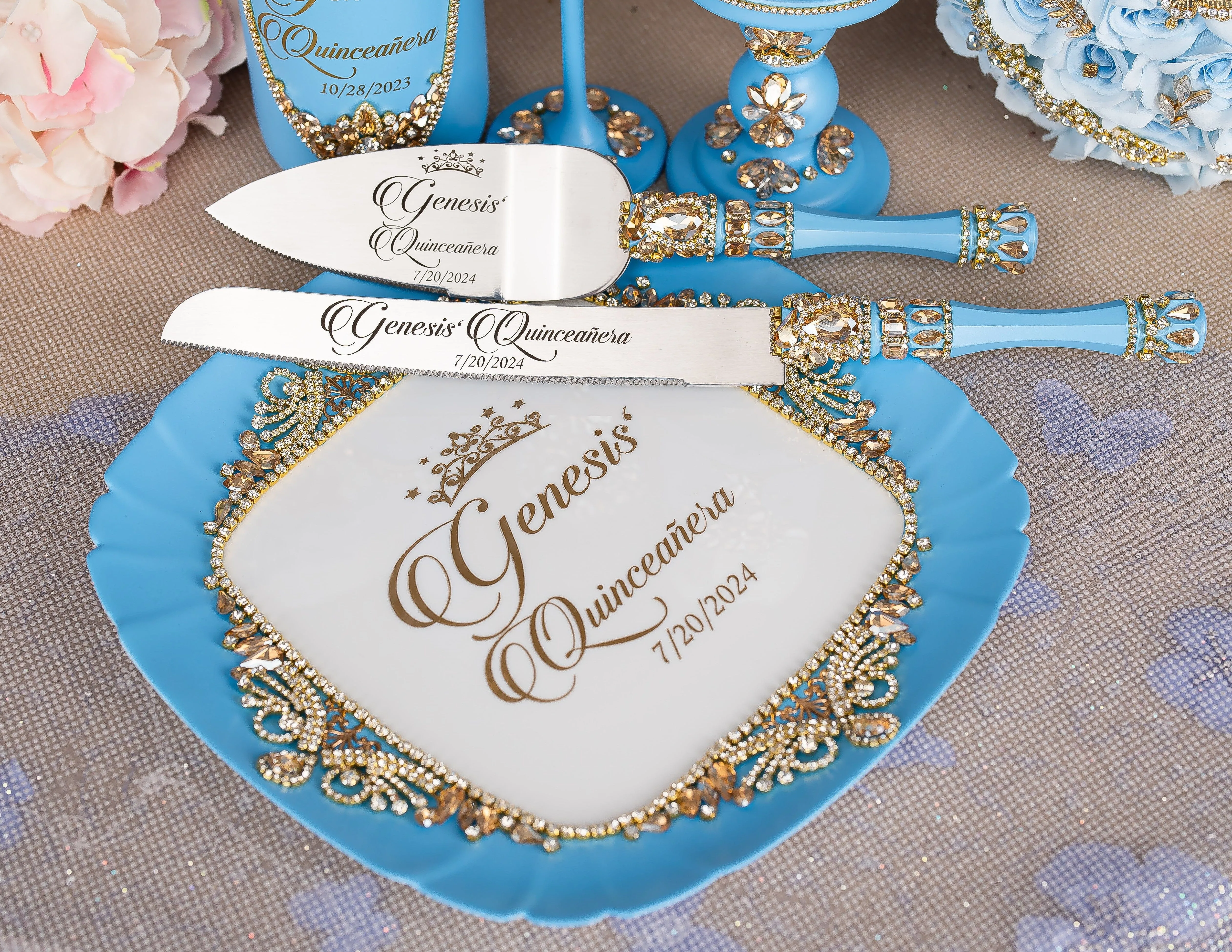 Light Blue Gold quinceanera brindis package