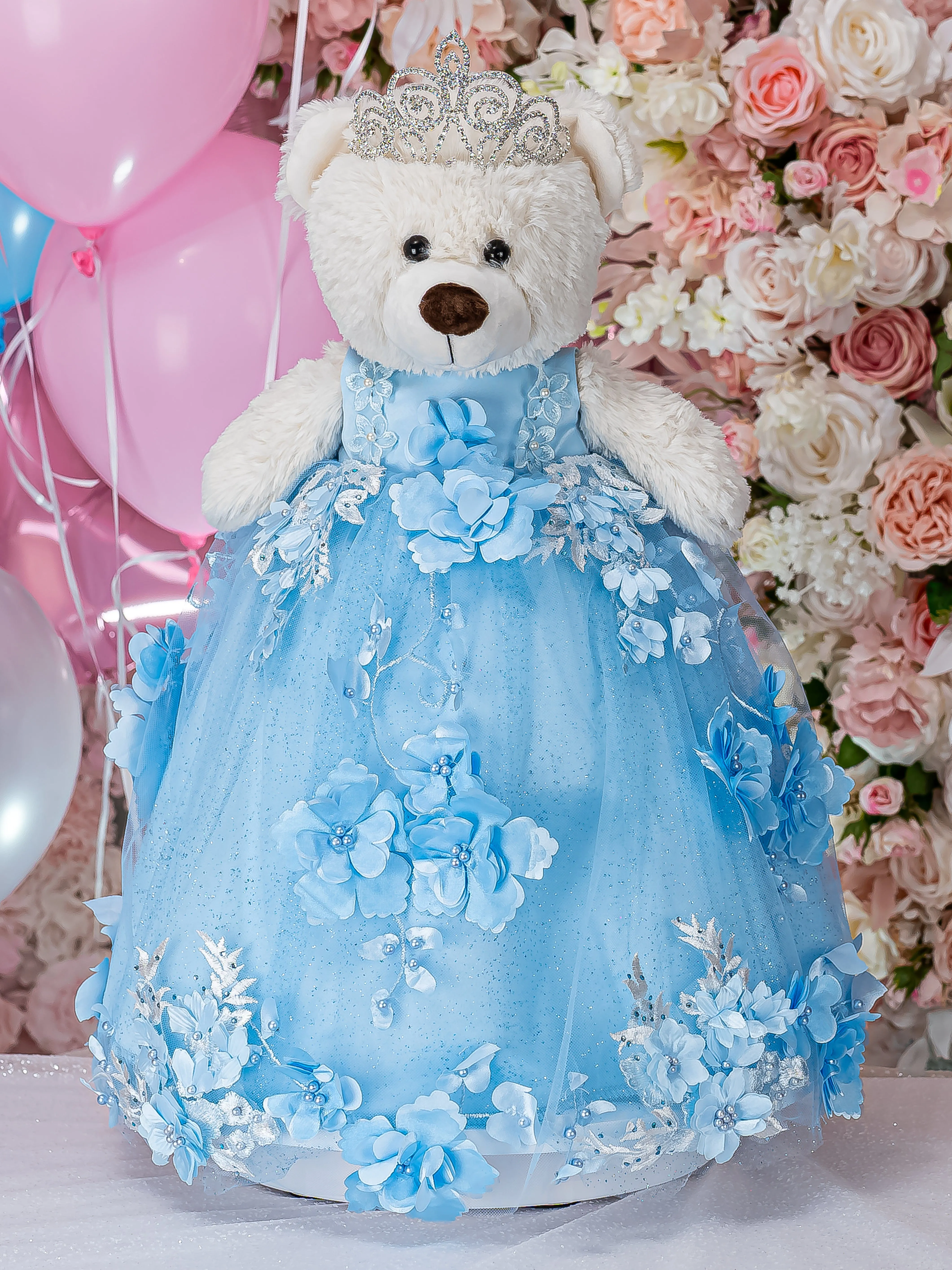 Light blue with flowers Teddy Bear for Quinceanera