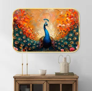 Livin'luxe paintings beautiful peacock modern art Premium Sparkle Lamination Finished Surface Golden Slim Frame 30 cm x 46 cm Large Size, For Home/Office/Hotel painting MG75