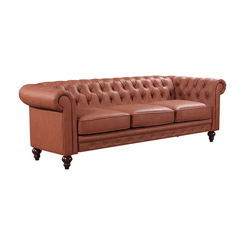 Luxurious Brown Faux Leather 3 2 Seater Chesterfield Sofa