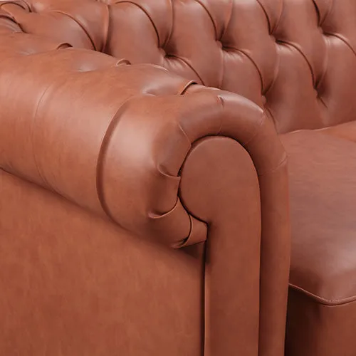 Luxurious Brown Faux Leather 3 2 Seater Chesterfield Sofa