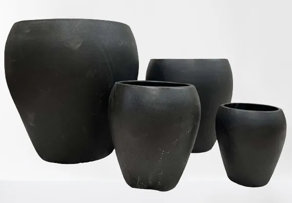 Matte Black Ceramic Planters | Rough Stone Texture for Modern Décor (Set Of 4)