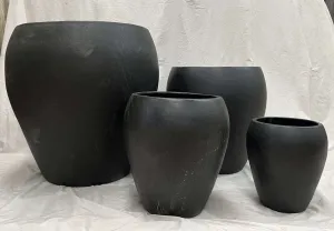 Matte Black Ceramic Planters | Rough Stone Texture for Modern Décor (Set Of 4)