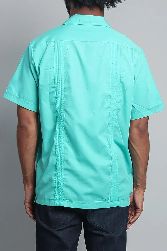 Men's Short Sleeve Cuban Style Guayabera Shirt (Aqua)