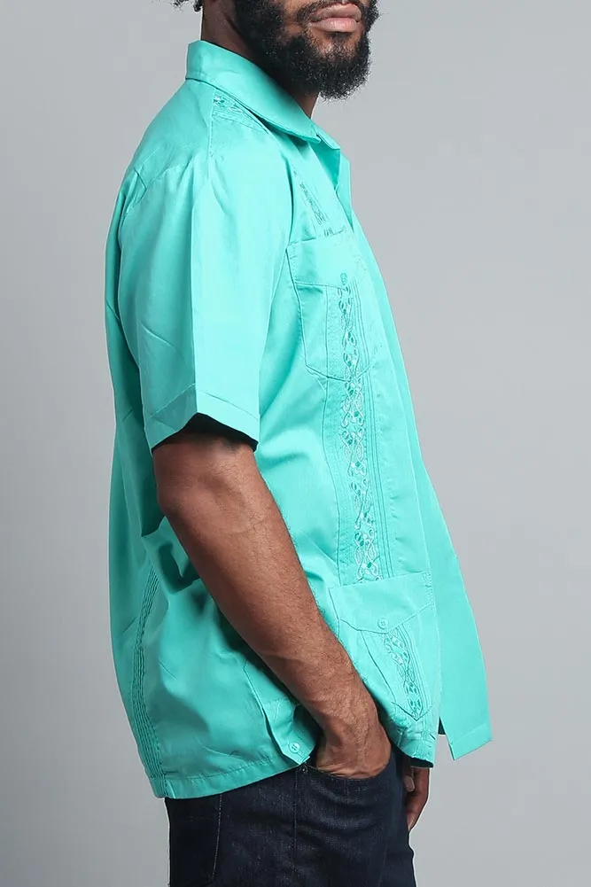 Men's Short Sleeve Cuban Style Guayabera Shirt (Aqua)