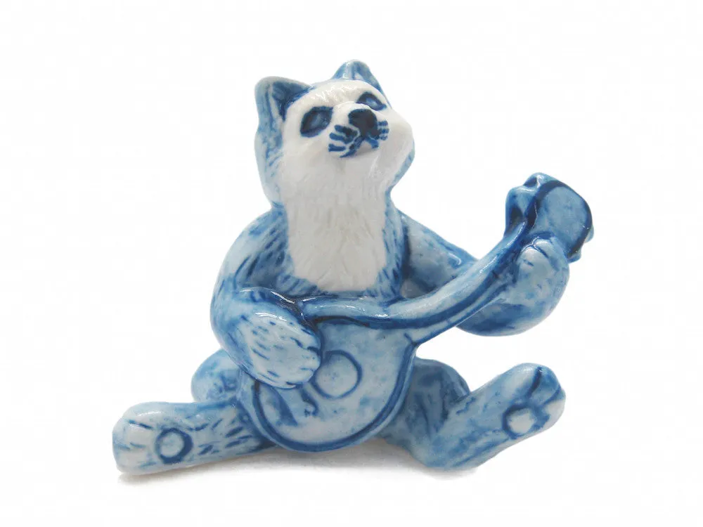 Miniature Musical  Cat With Banjo Delft Blue