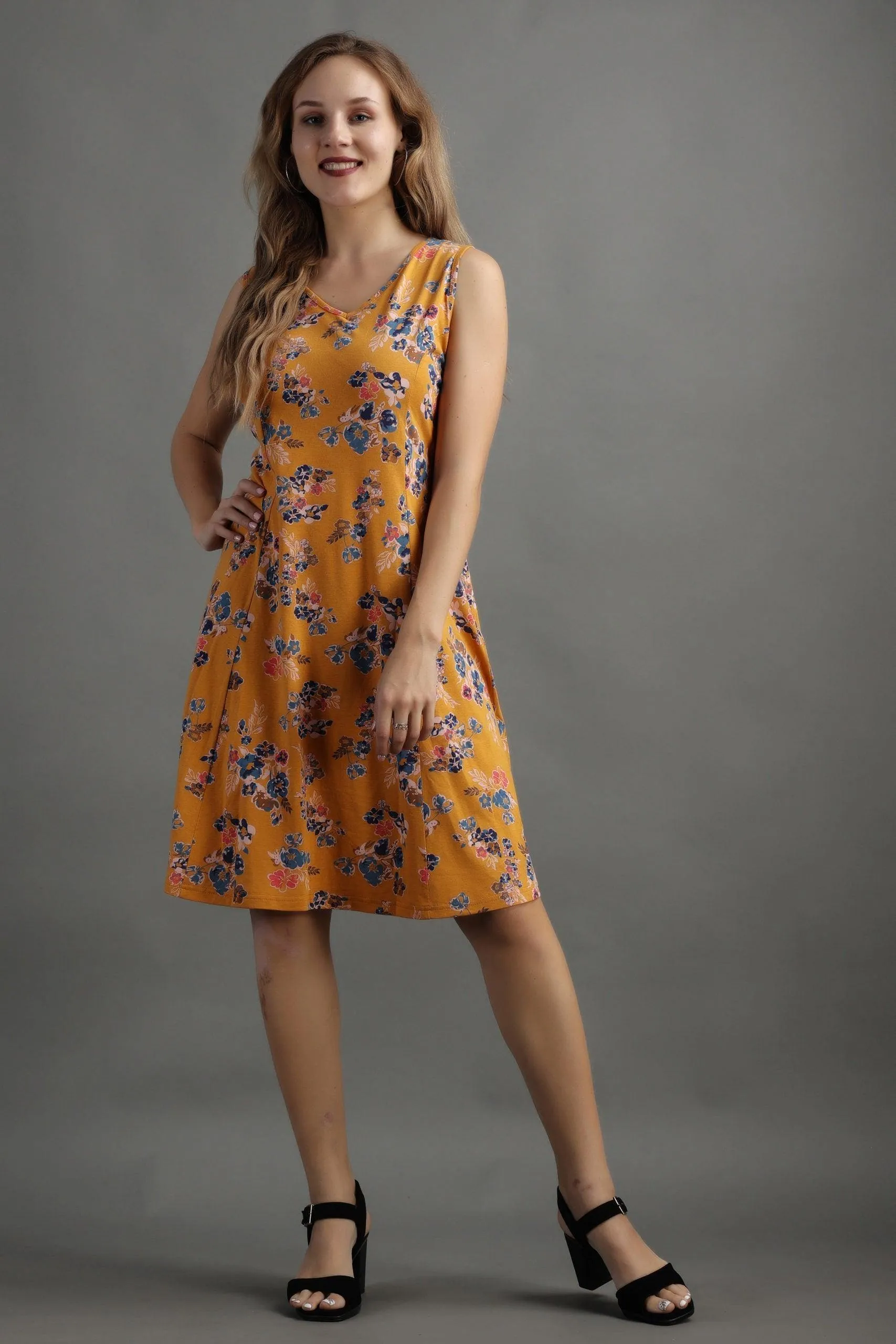 Mustard Floral Printed Dress