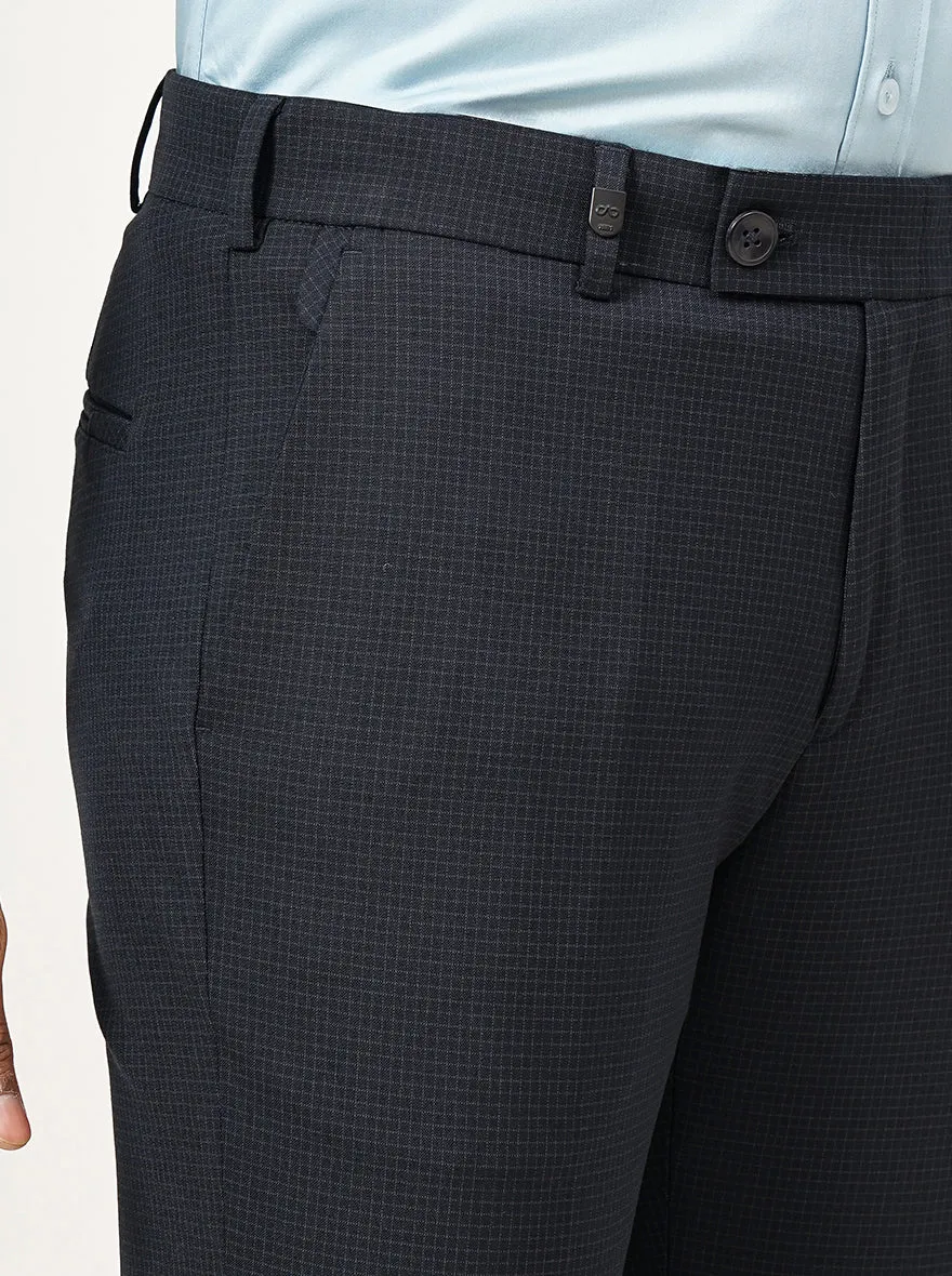 Navy Blue Checked Super Slim Fit Formal Trouser | JB Studio