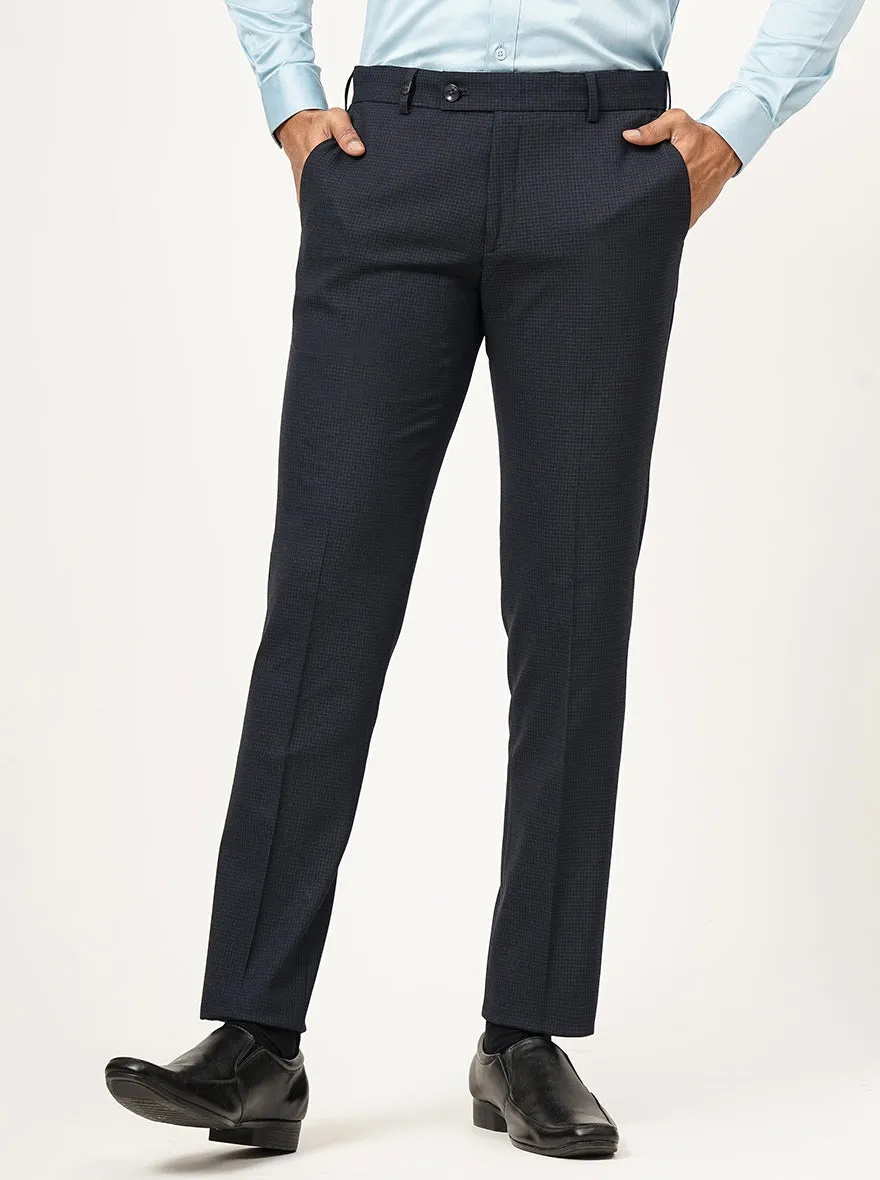 Navy Blue Checked Super Slim Fit Formal Trouser | JB Studio