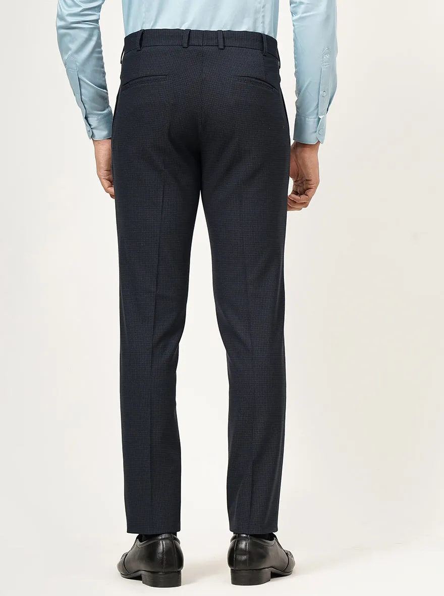 Navy Blue Checked Super Slim Fit Formal Trouser | JB Studio