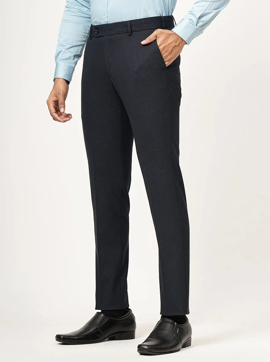 Navy Blue Checked Super Slim Fit Formal Trouser | JB Studio