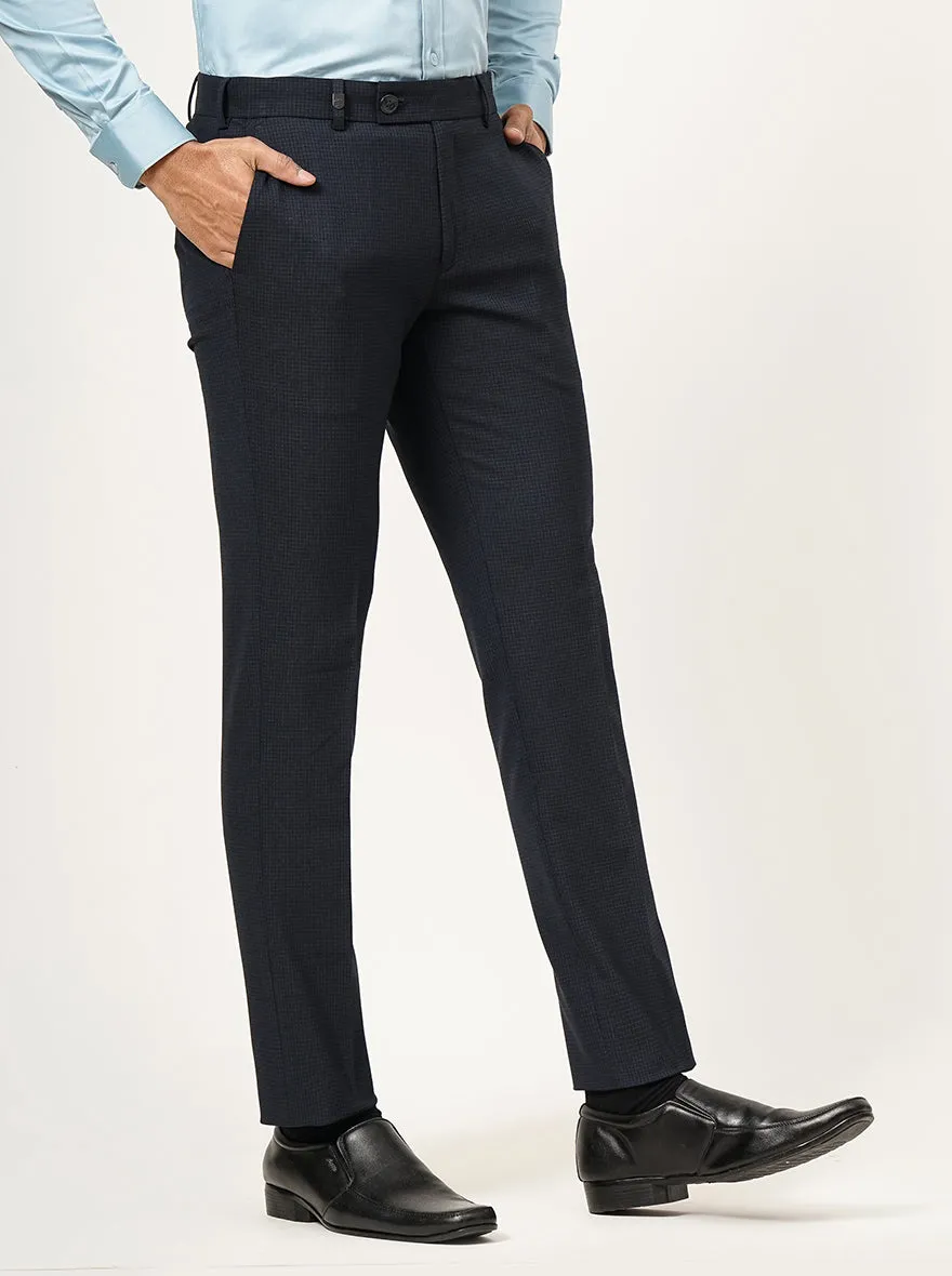 Navy Blue Checked Super Slim Fit Formal Trouser | JB Studio