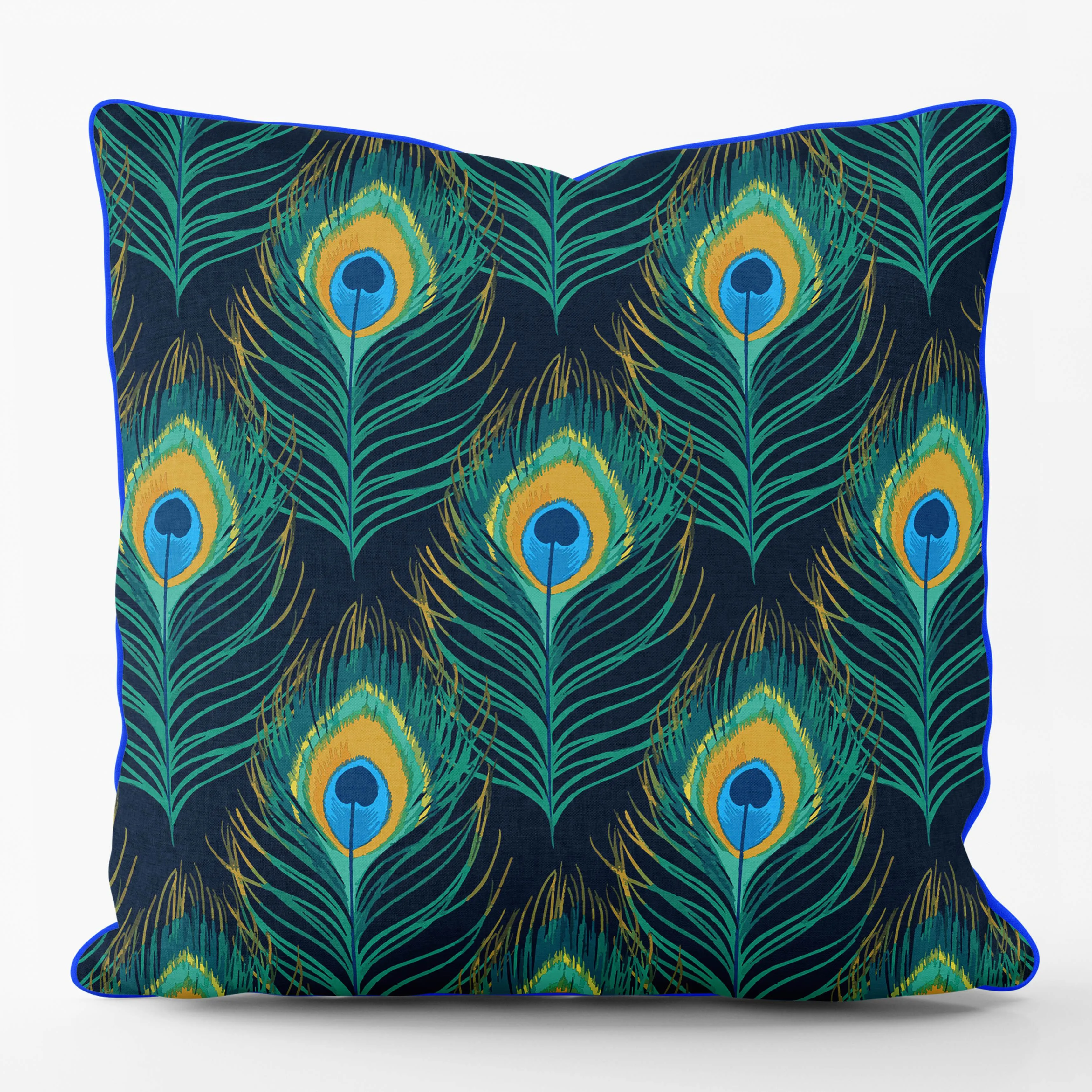 Peacock Blue Repeat Piped Cushion - Art Cushions