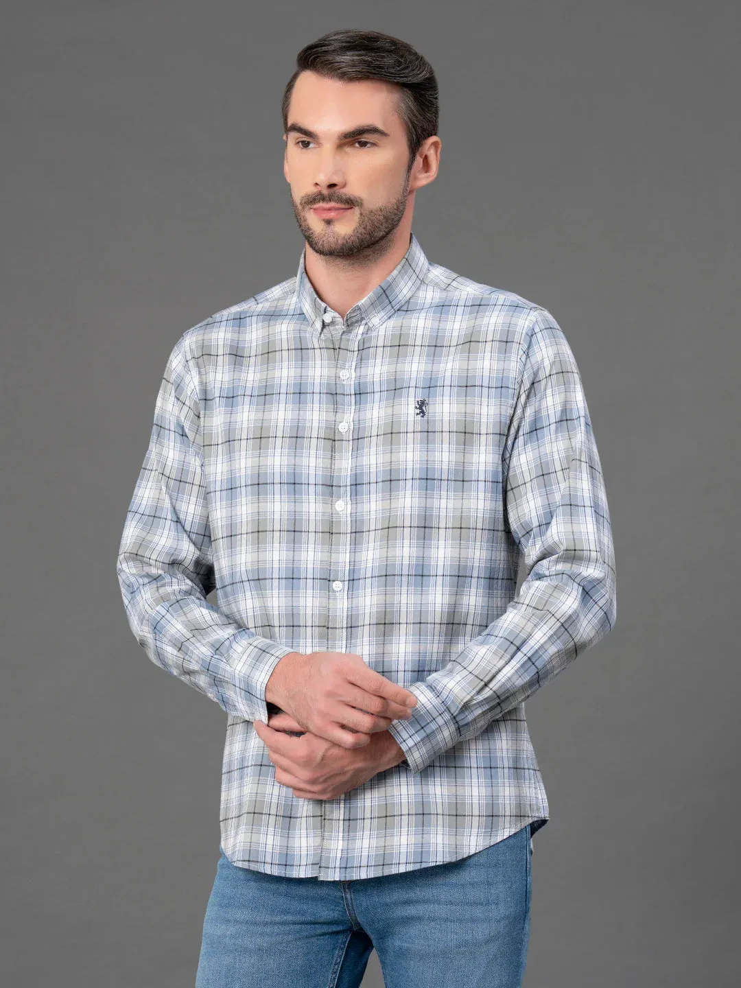 RedTape Blue Checked Shirt for Men | Classic & Versatile