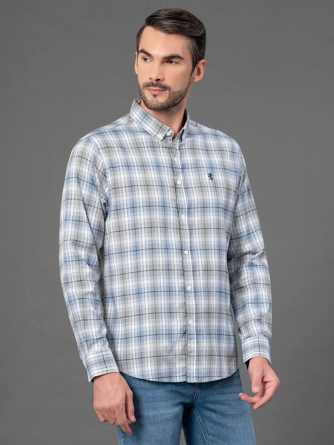 RedTape Blue Checked Shirt for Men | Classic & Versatile