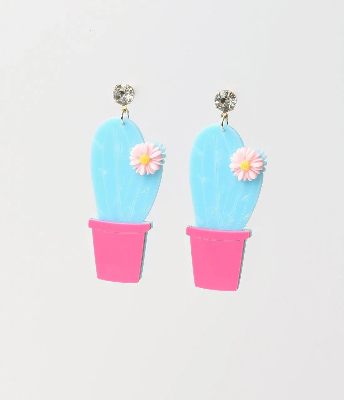 Retro Style Light Blue Cactus Drop Earrings