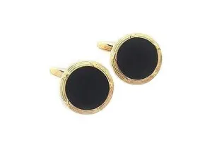 Round Black and Gold Cufflinks & Stud Set