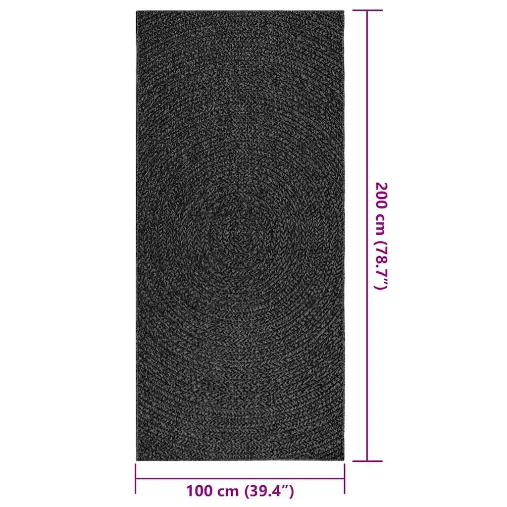 Rug ZIZUR Anthracite 100x200 cm Jute Look Indoor and Outdoor