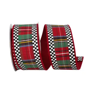 Scarlet Plaid Ticking Traditional Ribbon, 2.5" X 5YD