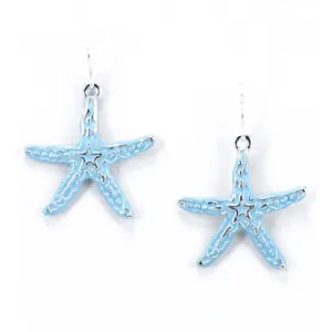 Silver Starfish Earrings With Blue Epoxy