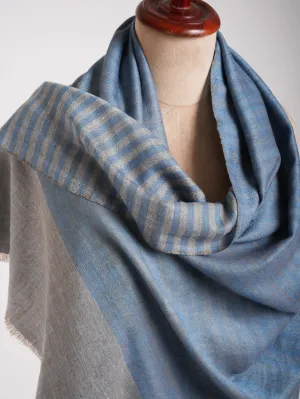 Sky Blue Dorukha Stripes Pure Pashmina Shawl.