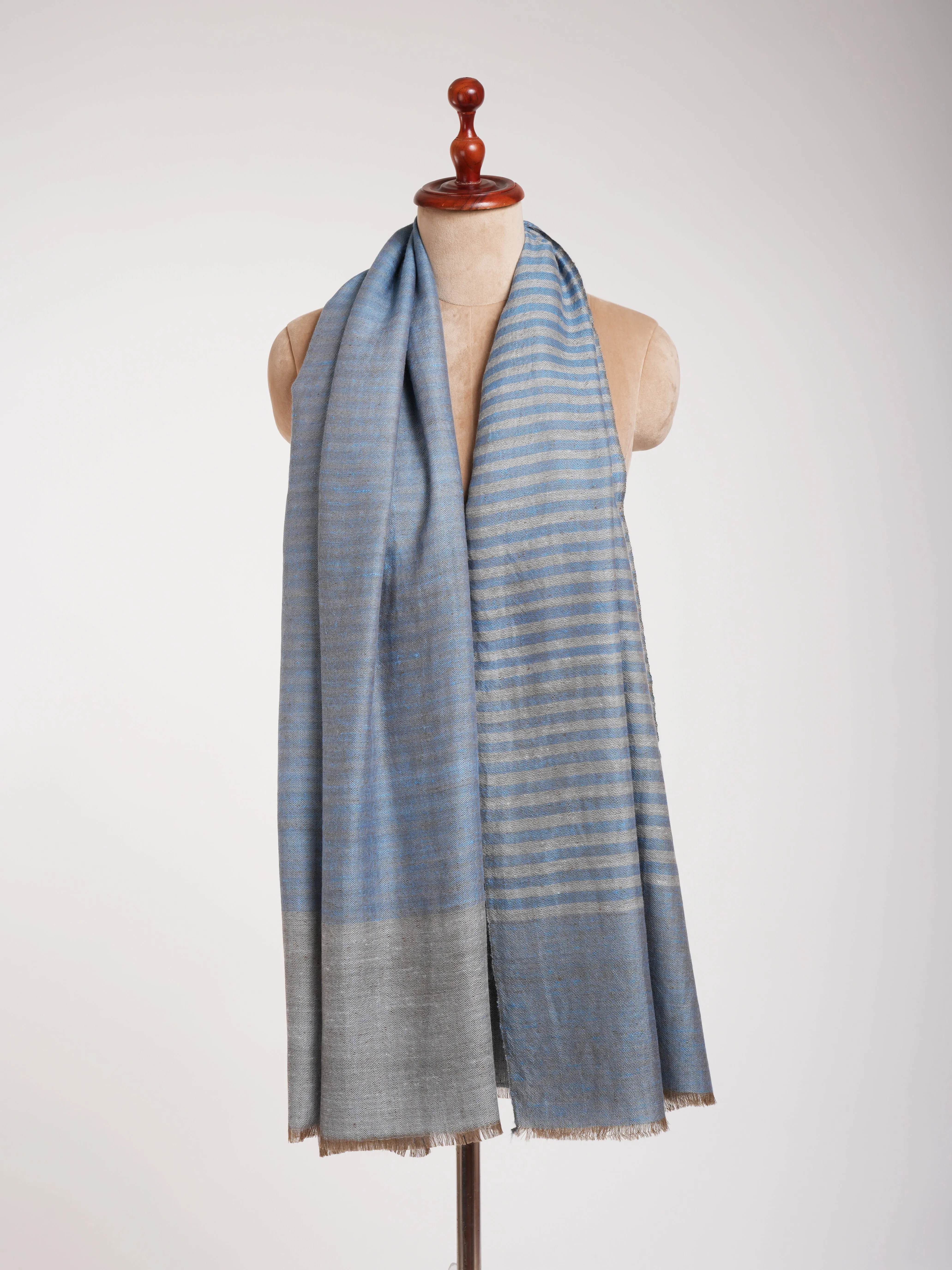 Sky Blue Dorukha Stripes Pure Pashmina Shawl.