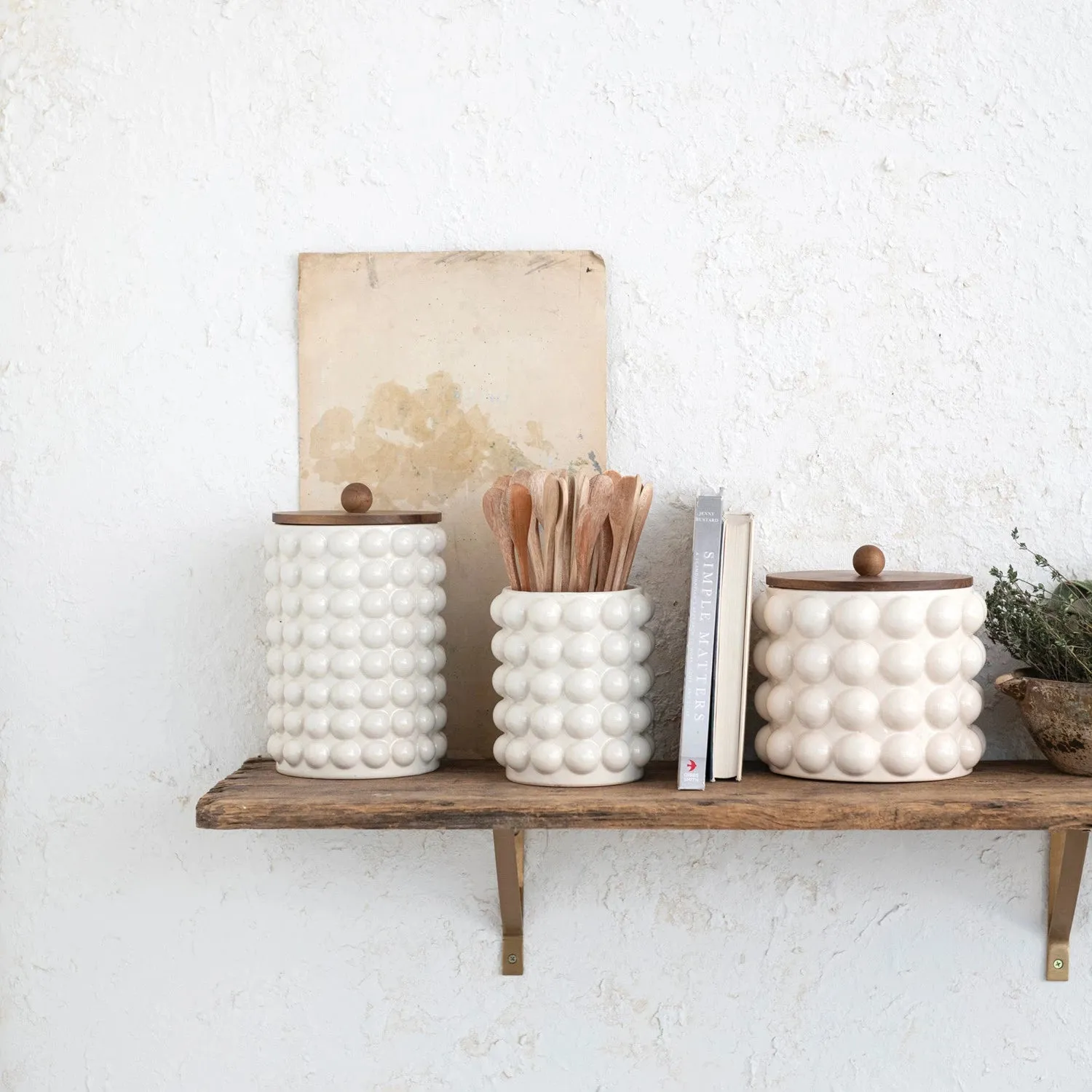 Tall Stoneware Canister w/Raised Dots